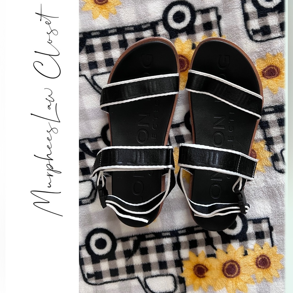 LONDON FOG | Stellar Strappy Sandals Black & White with Velcro & Clip Strap | 8